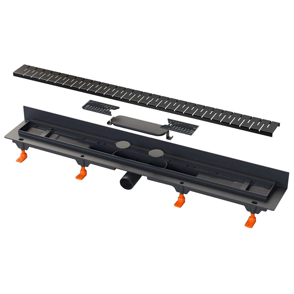 Душевой лоток AZARIO D40 Medium 650 мм, боковой слив, пластиковый, перфорированная решетка, черный (AZ-CH 650 MC)