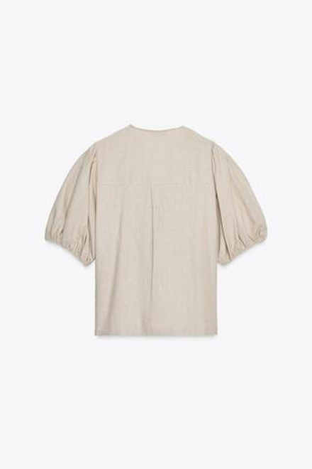 ZARA БЛУЗА ЛЬНЯНАЯ С ЗАВЯЗКАМИ, СВЕТЛО-БЕЖЕВЫЙ