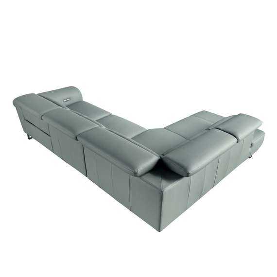 Угловой диван- реклайнер с левым шезлонгом 6251 из бирюзовой кожи