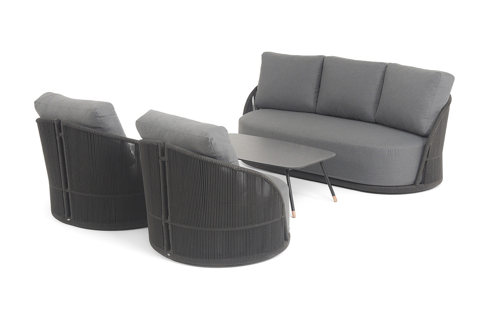 "Монтелла" лаунж-зона 5-местная плетеная из роупа (веревки), каркас алюминиевый темно-серый, роуп темно-серый