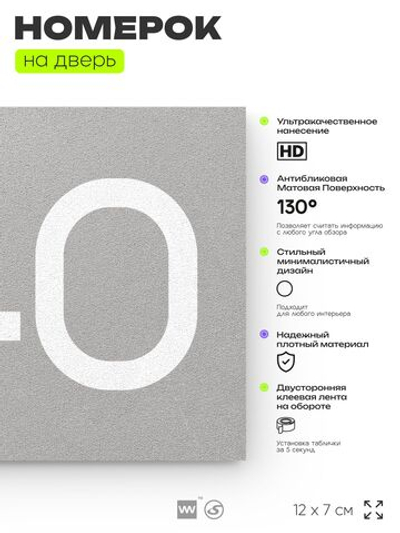 Номер на дверь 440, табличка на дверь для офиса, квартиры, кабинета, аудитории, склада, серая 120х70 мм, Айдентика Технолоджи