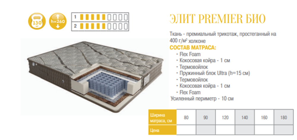 МАТРАС ЭЛИТ PREMIER БИО В ТКАНИ ЖАККАРД