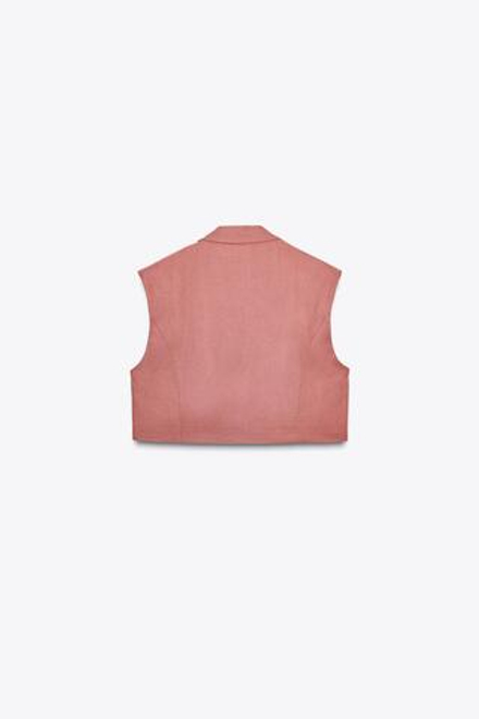 ZARA УКОРОЧЕННЫЙ ЖИЛЕТ С КЛАПАНАМИ ИЗ ЛЬНЯНОЙ ТКАНИ, МАРСАЛА