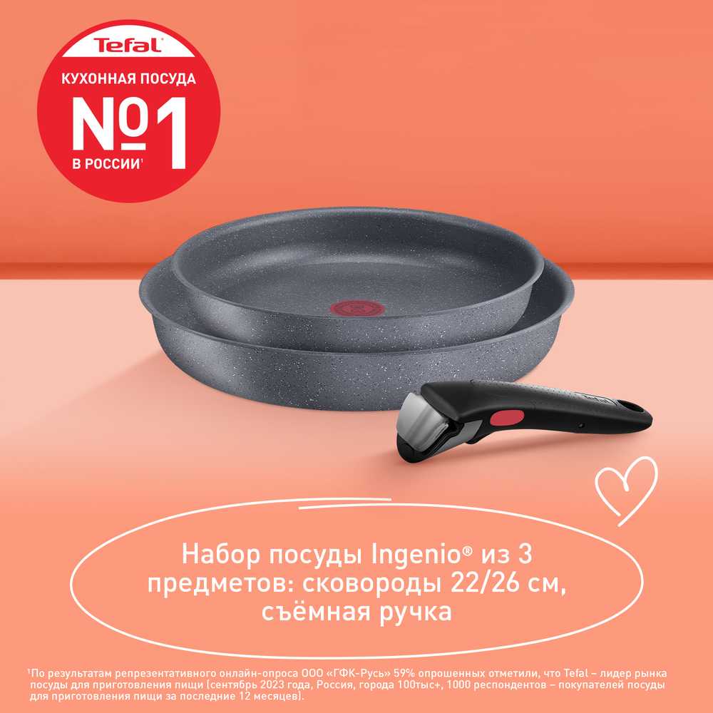 Набор посуды со съемной ручкой Tefal Ingenio Natural Force 3 предмета 22/26 см L3969202