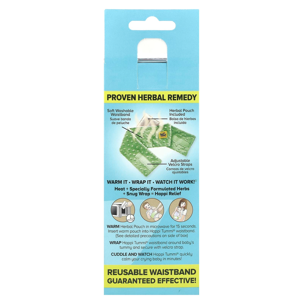 Happi Tummi, Fast Relief, средство от колик и газообразования, натуральное обертывание, для детей от 36 месяцев, зеленый, 1 обертка и 1 пакетик с травами