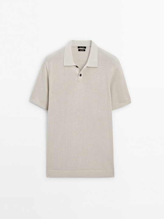 Massimo Dutti Трикотажная рубашка-поло с короткими рукавами, натуральный, кремовый