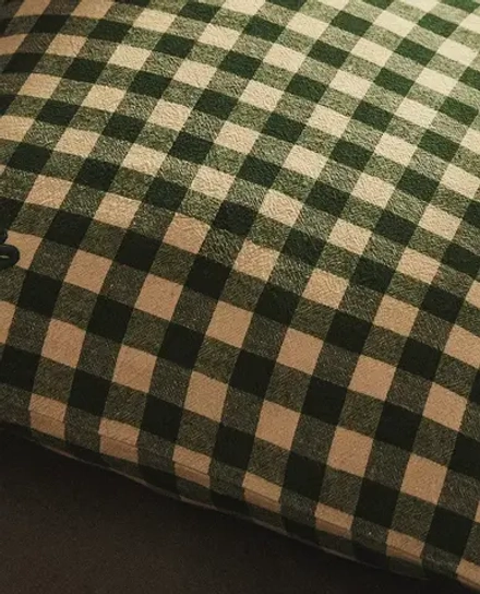 ZARA HOME ХЛОПКОВАЯ НАВОЛОЧКА НА ПОДУШКУ С ВЫШИВКОЙ В КОНТРАСТНУЮ КЛЕТКУ, ЗЕЛЕНЫЙ