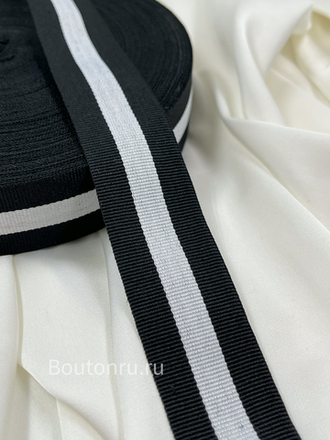 Лента репсовая 3 см черно-белая