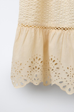 ZARA ДЛИННАЯ ЮБКА С ВЫШИВКОЙ ШИТЬЕ, ЦВЕТ СЛИВОЧНОГО МАСЛА