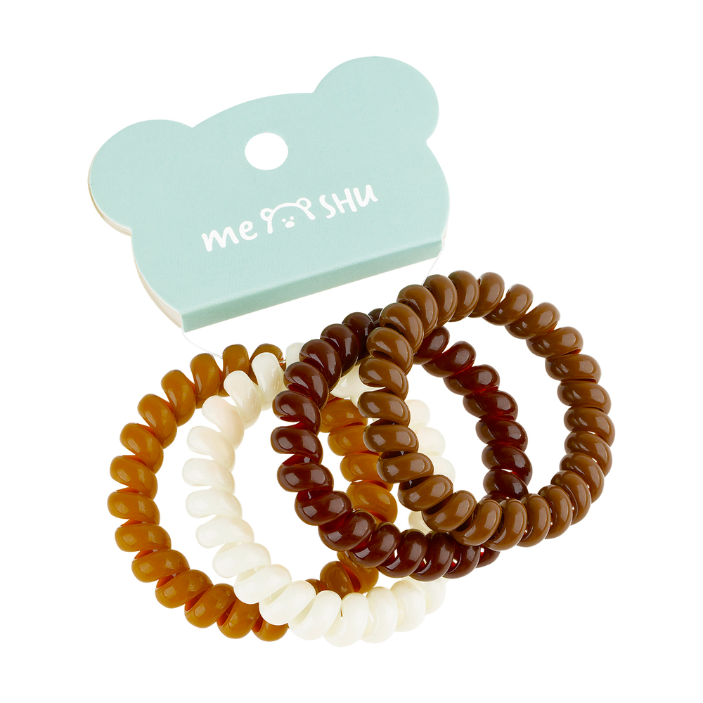 Резинки для волос MESHU, пружинки, коричневые ассорти, 4шт., диаметр 4,5см, европодвес MS_60572