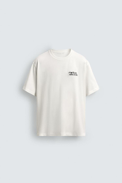 ZARA ФУТБОЛКА С ВЫШИТЫМИ НАДПИСЯМИ, БЕЛЫЙ