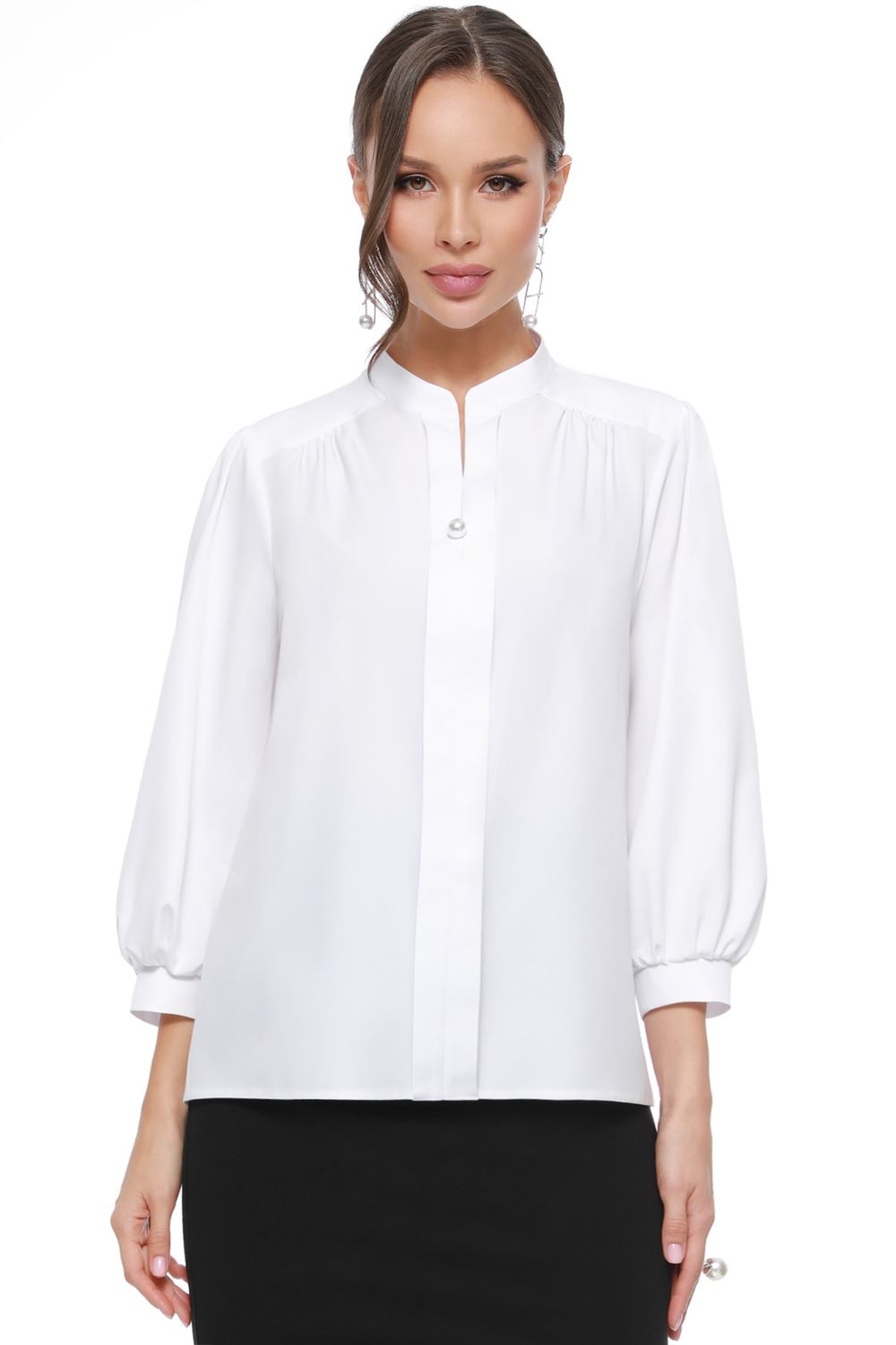 Блузка белая с воротником-стойка DStrend (Акция)