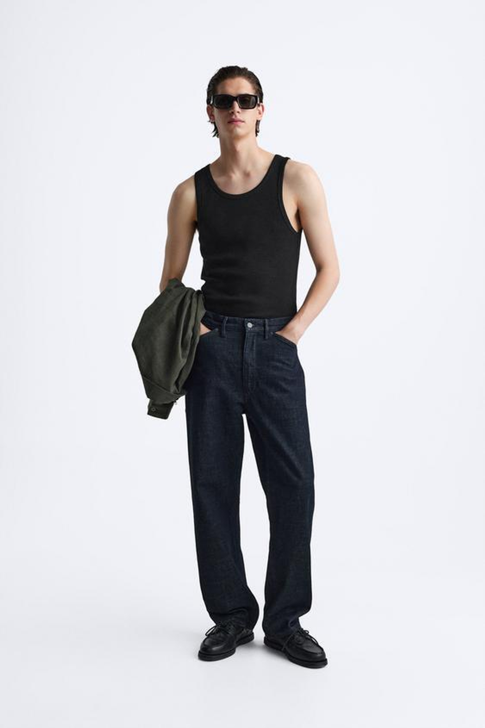 ZARA ФУТБОЛКА В РУБЧИК БЕЗ РУКАВОВ, ЧЕРНЫЙ