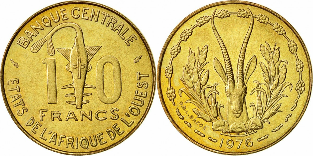 Западная Африка (ВСЕАО) 10 франков, 1964 - 1981 Газель VF