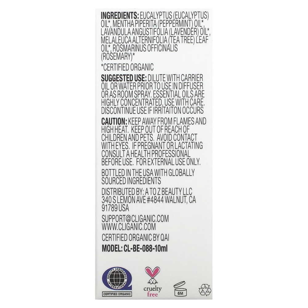 Cliganic, Смесь эфирных масел, Just Breathe, 10 мл (0,33 жидк. унц.)