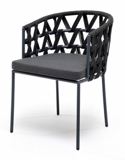 "Диего" стул плетеный из роупа, каркас из стали коричневый (RAL8016) муар, роуп коричневый круглый, ткань темно-серая 027