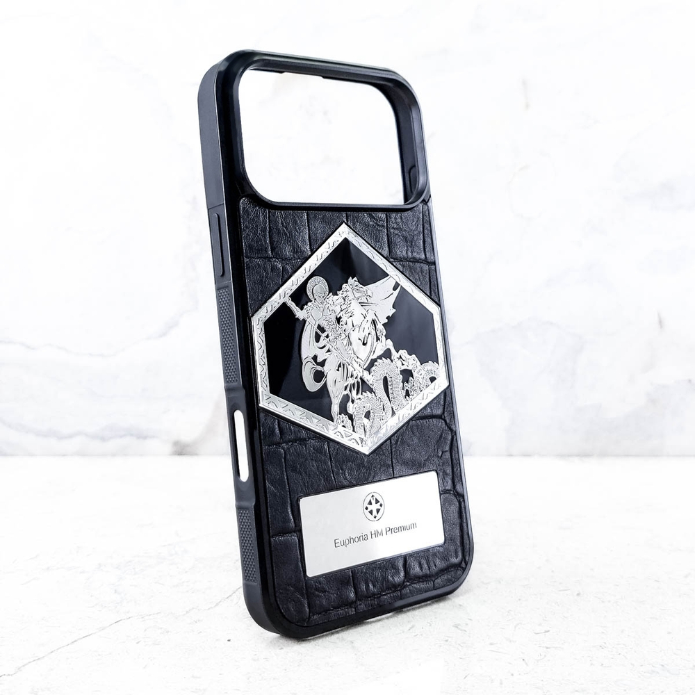 Шикарный чехол для iPhone Георгий Победоносец - Euphoria HM Premium - натуральная кожа ювелирный сплав