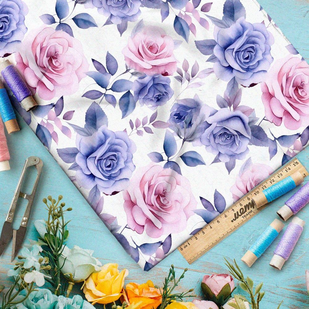 Ткань премиум Оксфорд 600D яркие акварельные розы