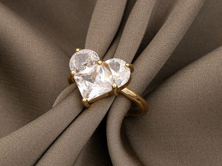 Кольцо Сердце 12,5мм, с прозрачными кристаллами (уценка)