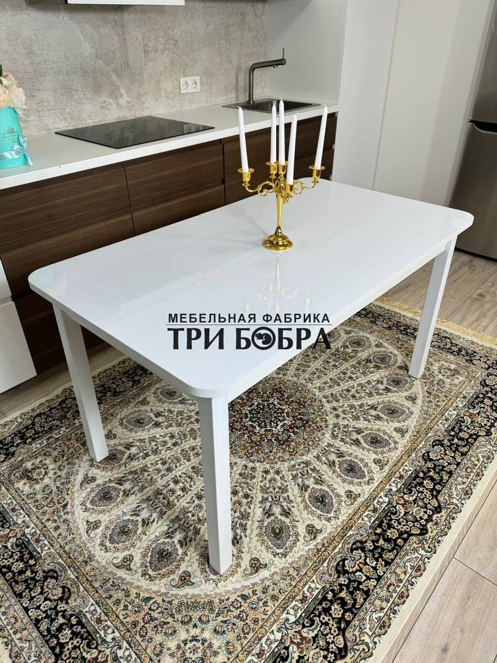 Большой кухонный стол "Макси", белый глянец