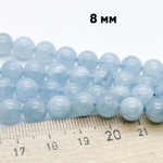Аквамарин бусины, диаметр 8,4-8,6 мм, цена за 11 шт (1/4 нити)