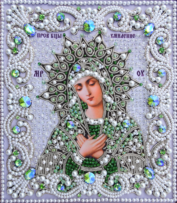 ЖС-2-СЗ Набор для вышивания хрустальными камнями Богородица Умиление (зеленый)