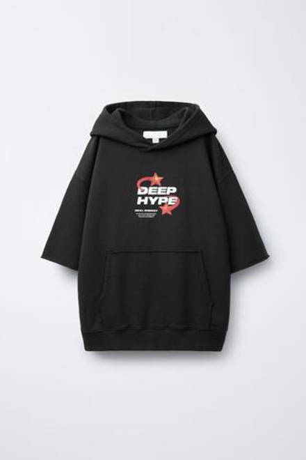 ZARA ХУДИ С КАПЮШОНОМ, ЭФФЕКТОМ ПОТЕРТОСТИ И ЗВЕЗДОЙ, АНТРАЦИТОВО-СЕРЫЙ