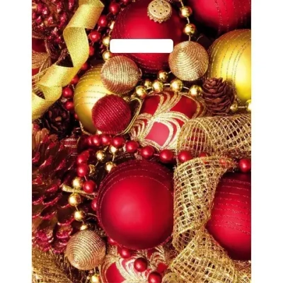 Пакет ПЭ с вырубной ручкой 31см(К празднику) НГ, глянцевый Артп (комплект 50 шт)