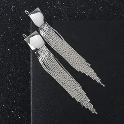 Серьги висячие "Голливуд" квадрат и нити, цвет серебро