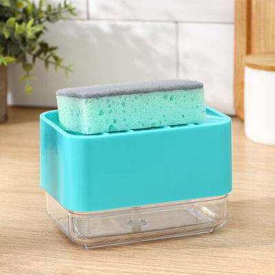 Бирюзовый дозатор для моющего средства с подставкой для губки и губкой (Цвет: не задано)