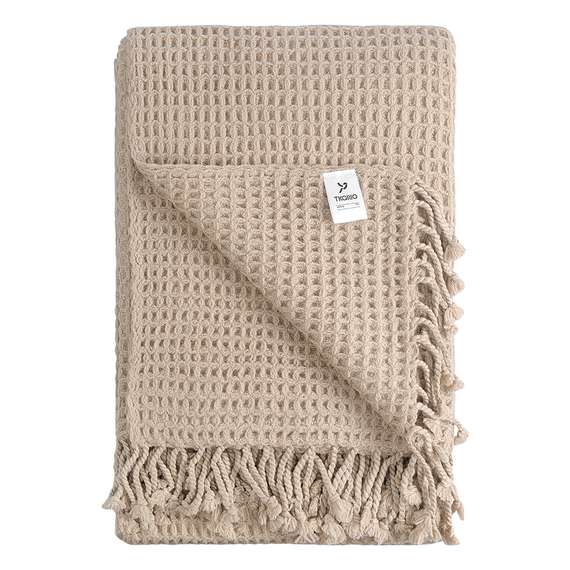 Плед из шерсти бежево-серого цвета из коллекции essential, 130х180 см