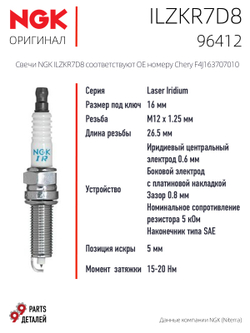 NGK ILZKR7D8 96412 Иридиевые свечи зажигания, 4 шт.
