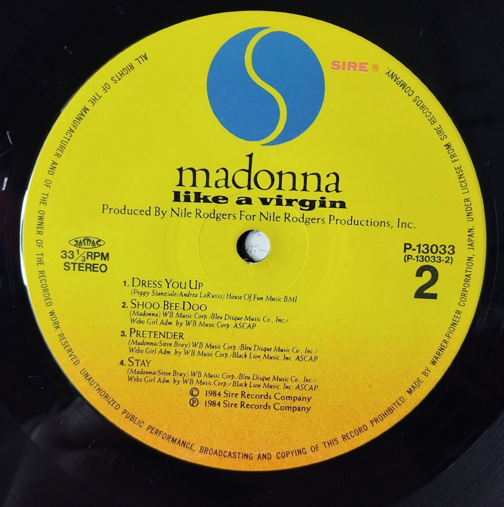 Винтажная виниловая пластинка LP Madonna Like A Virgin (Japan 1984) (No Obi) Shoo Bee Doo