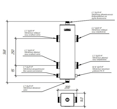 Гидравлический разделитель (гидрострелка) Gidruss GR-250-50