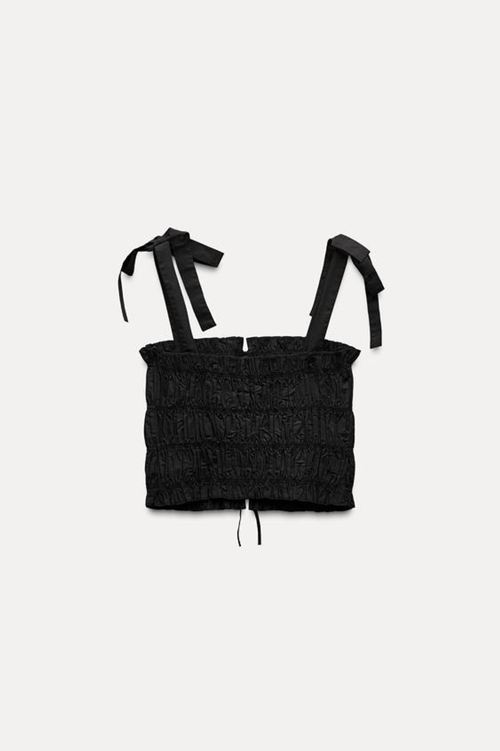 ZARA ТОП ИЗ ПОПЛИНА С БАНТАМИ И СТРАЗАМИ, ЧЕРНЫЙ