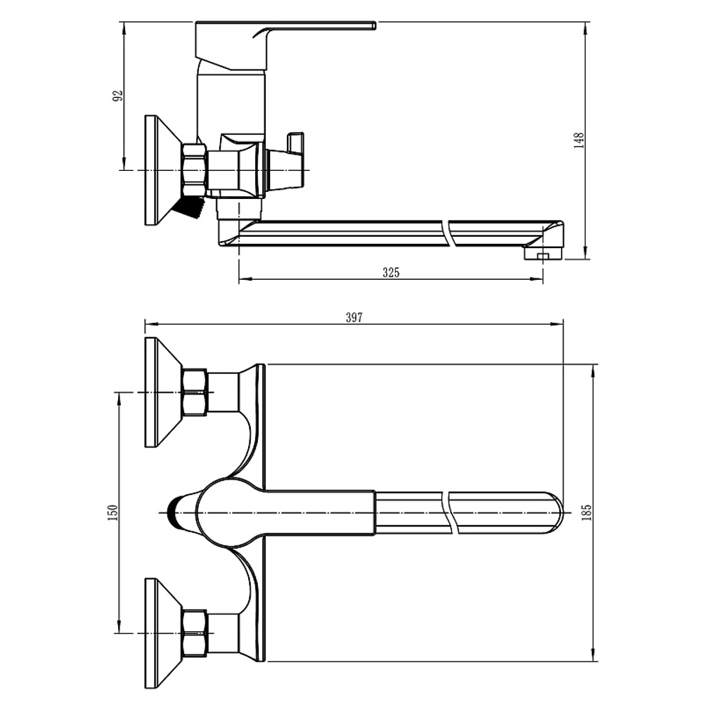 Смеситель для ванны LORANTO NORMA керамический картридж, длинный излив, хром (LR90501000)