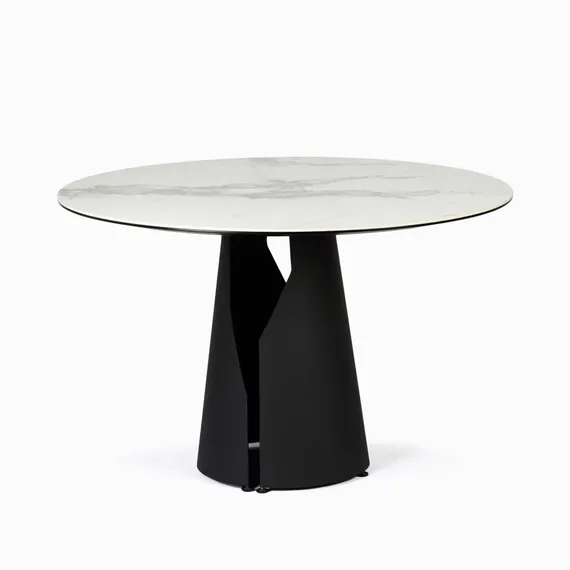 Обеденный стол Giano Ø120 см, белая глянцевая керамика