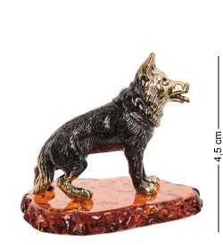 Народные промыслы AM- 289 Фигурка «Овчарка» (латунь, янтарь)