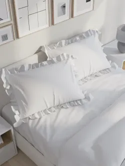 Декоративная наволочка с рюшами, оборками "Беляночка" 50х70 см, 1 шт, без молнии