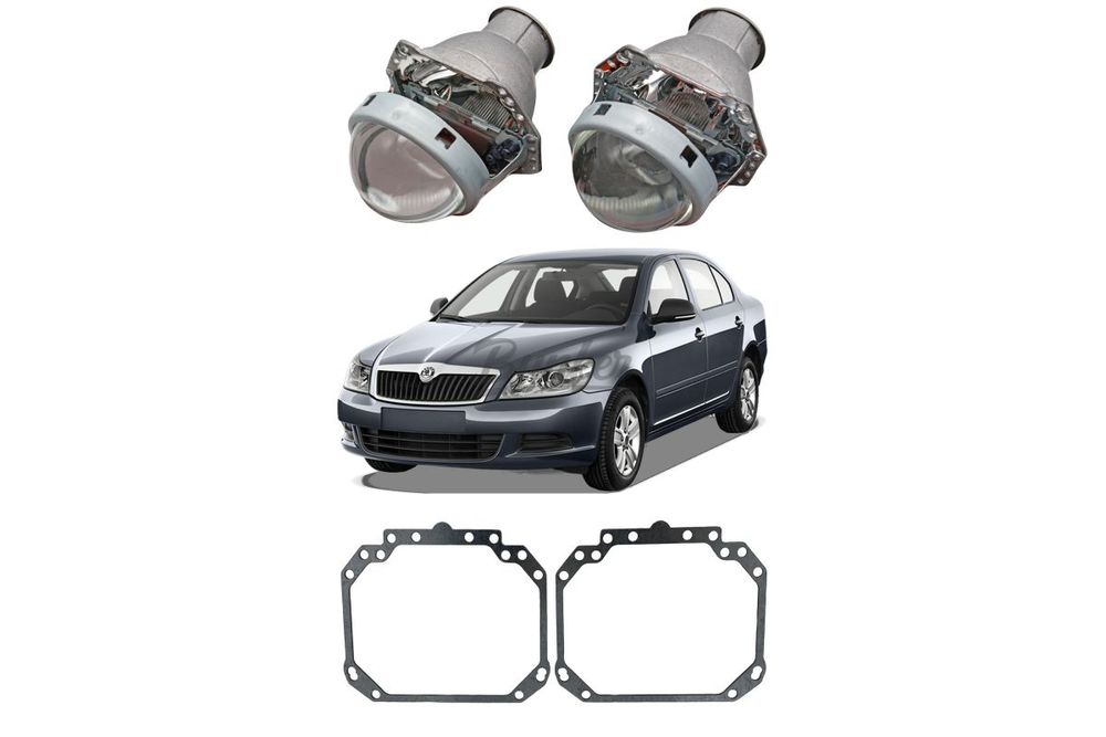 Готовый комплект для замены штатных линз Hella 2 Skoda Octavia II A5 рестайлинг 2008-2013