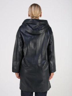 Кожаная куртка демисезонная с капюшоном длинная