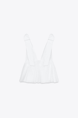 ZARA ТОП ИЗ ПОПЛИНА С БАНТАМИ, БЕЛЫЙ