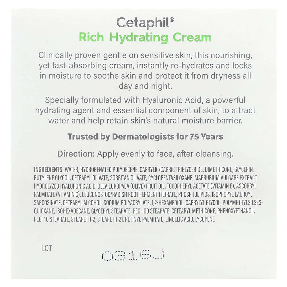 Cetaphil, интенсивно увлажняющий ночной крем с гиалуроновой кислотой, 48 г (1,7 унции)