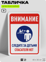 Табличка для бассейна "Внимание, следите за детьми", на пляж, для общественной и частной зоны отдыха, информационная, 40х30 см, Silver Plane x Айдентика Технолоджи