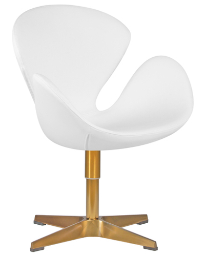Кресло дизайнерское DOBRIN SWAN, белый кожзам P23, золотое основание