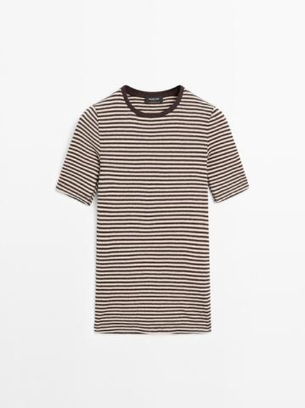 Massimo Dutti Футболка в полоску с короткими рукавами, коричневый