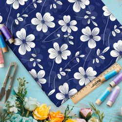 Ткань Ниагара Софт белые цветы на синем