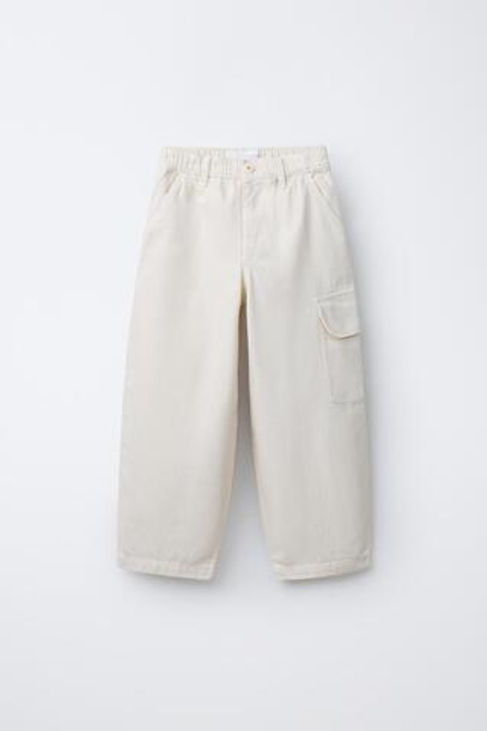 ZARA БРЮКИ КАРГО В ЕЛОЧКУ, ЭКРЮ