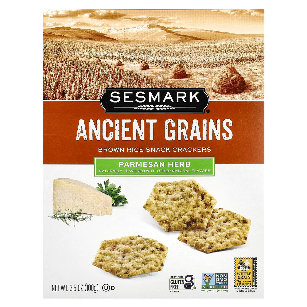 Sesmark, Крекеры из коричневого риса, пармезан, 100 г (3,5 унции)