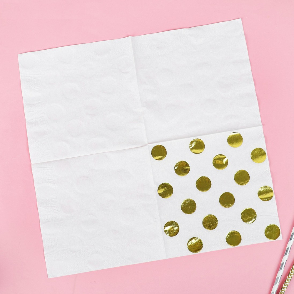 Салфетки с фольгированным золотым горошком, 33 см, 6 шт